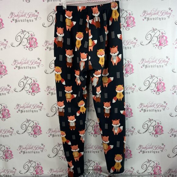 Just cozy tights leggings fleece lined Bottoms - Black Orange Fox Print warm - Picture 2 of 9